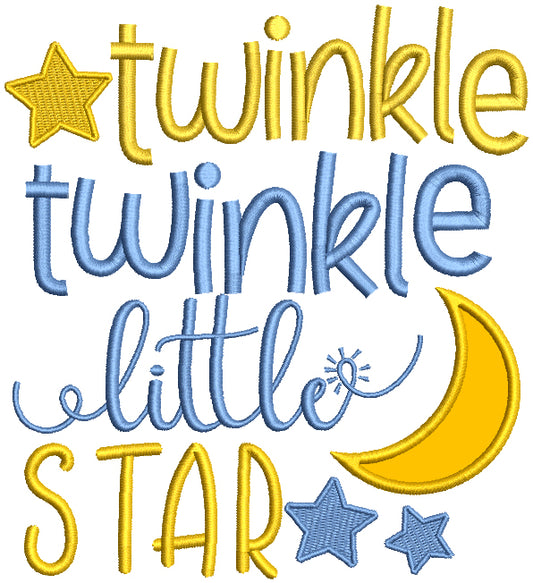 Twinkle Twinkle Little Star Children Rhymes Applique Machine Embroidery Design Digitized Pattern