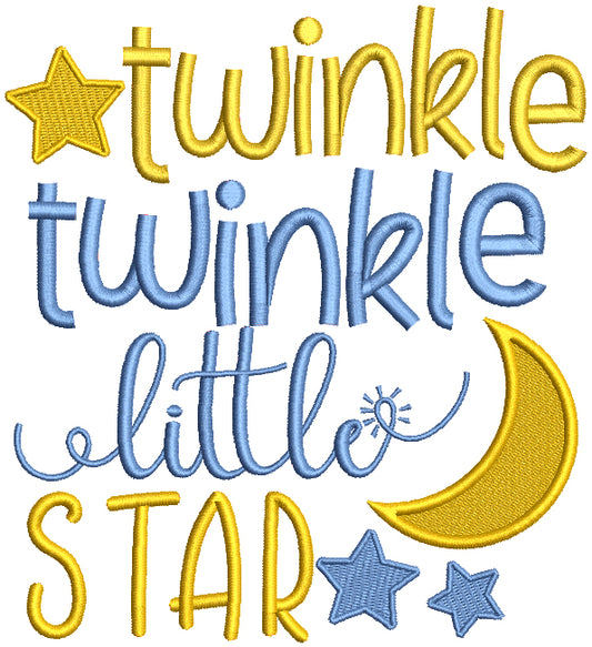 Twinkle Twinkle Little Star Children Rhymes Filled Machine Embroidery Design Digitized Pattern