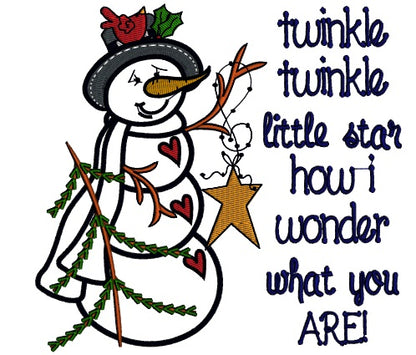 Twinkle Twinkle Little Star How I Wonder What You Are Snowman Christmas Applique Machine Embroidery Design Digitized Pattern