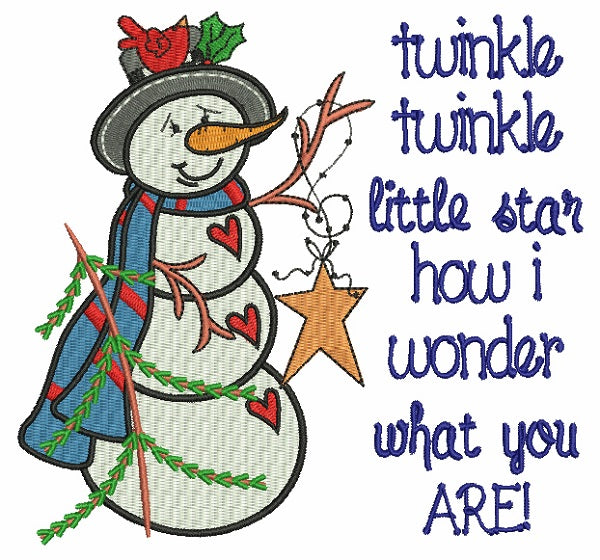 Twinkle Twinkle Little Star How I Wonder What You Are Snowman Christmas Filled Machine Embroidery Design Digitized Pattern