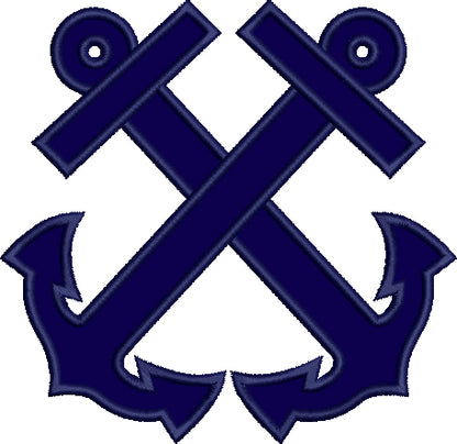 Two Anchors Marine Applique Machine Embroidery Digitized Design Pattern