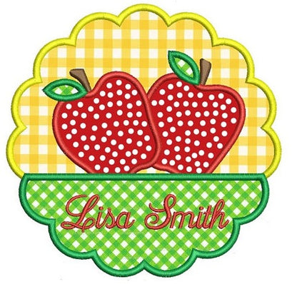 Two Apples Fancy Border Applique Machine Embroidery Digitized Design Pattern -Instant Download- 4x4,5x7,6x10