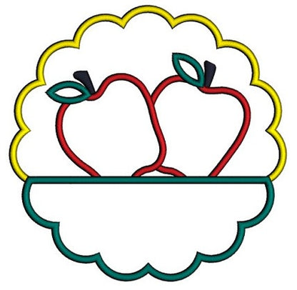 Two Apples Fancy Border Applique Machine Embroidery Digitized Design Pattern -Instant Download- 4x4,5x7,6x10