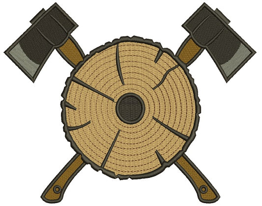 Two Axes and a Log Filled Machine Embroidery Digitized Design Pattern
