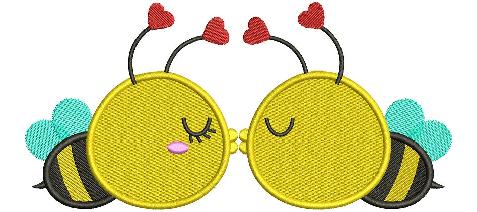Two Bees Kissing Filled Machine Embroidery Design Digitized Pattern