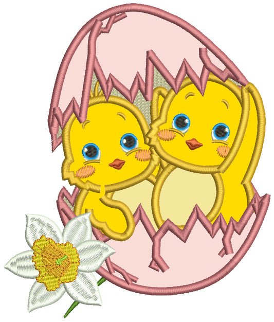 Two Chicks Inside Egg Easter Applique Machine Embroidery Design Digitized