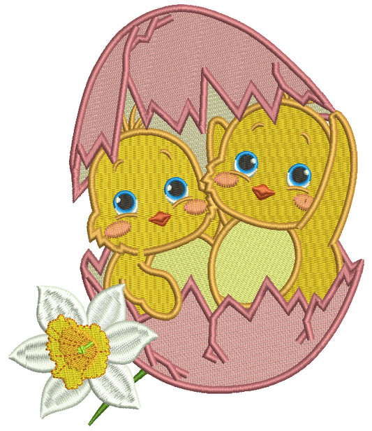Two Chicks Inside Egg Easter Filled Machine Embroidery Design Digitized