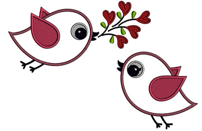 Two Cute Little Birds With a Branch Applique Machine Embroidery Design Digitized Pattern