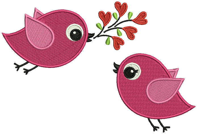 Two Cute Little Birds With a Branch Filled Machine Embroidery Design Digitized Pattern