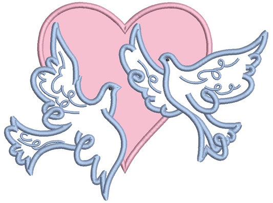 Two Doves And The Heart Applique Machine Embroidery Design Digitized Pattern