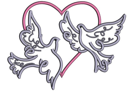 Two Doves And The Heart Applique Machine Embroidery Design Digitized Pattern