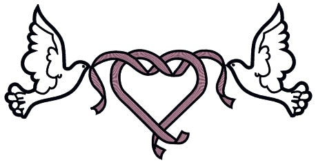Two Doves Heart Ribbon Valentine's Day Applique Machine Embroidery Design Digitized Pattern