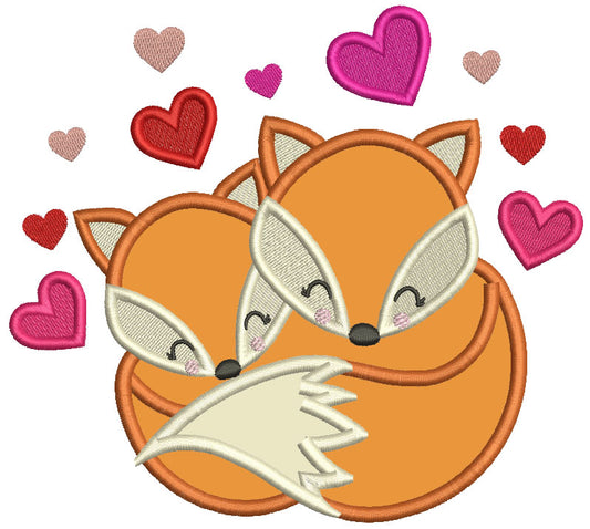 Two Foxes And Hearts Valentine's Day Applique Machine Embroidery Design Digitized Pattern