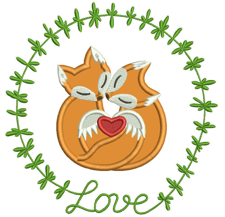 Two Foxes In Love Ornamental Frame Applique Machine Embroidery Design Digitized Pattern