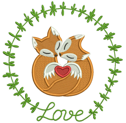 Two Foxes In Love Ornamental Frame Filled Machine Embroidery Design Digitized Pattern