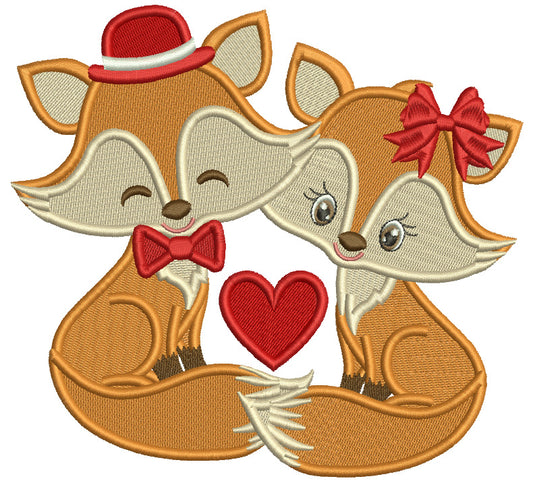 Two Foxes In Love Valentine's Day Filled Machine Embroidery Design Digitized Pattern