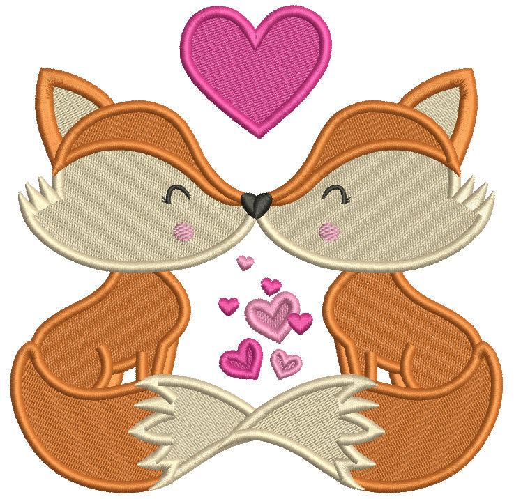 Two Foxes In Love With Hearts Valentine's Day Filled Machine Embroidery Design Digitized Pattern