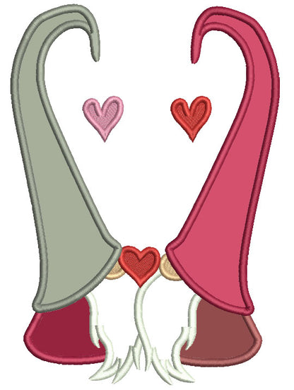 Two Gnomes And Hearts Valentine's Day Applique Machine Embroidery Design Digitized Pattern
