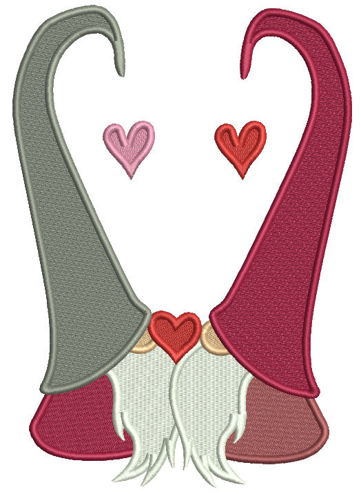 Two Gnomes And Hearts Valentine's Day Filled Machine Embroidery Design Digitized Pattern
