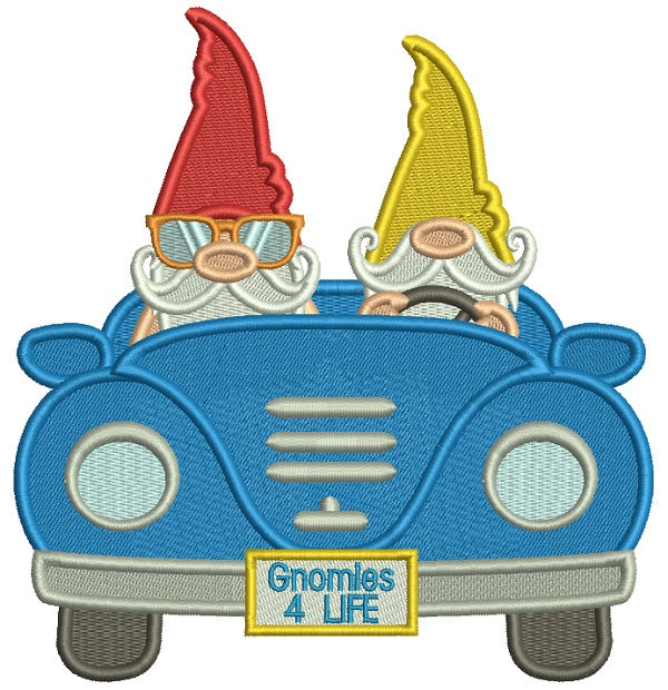 Two Gnomes Driving a Car Filled Machine Embroidery Design Digitized Pattern