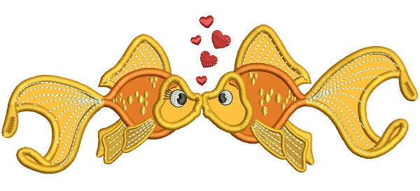 Two Goldfish Kissing Applique Machine Embroidery Design Digitized Pattern