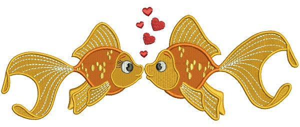 Two Goldfish Kissing Filled Machine Embroidery Design Digitized Pattern