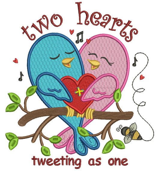 Two Hearts Tweeting As One Filled Machine Embroidery Design Digitized Pattern