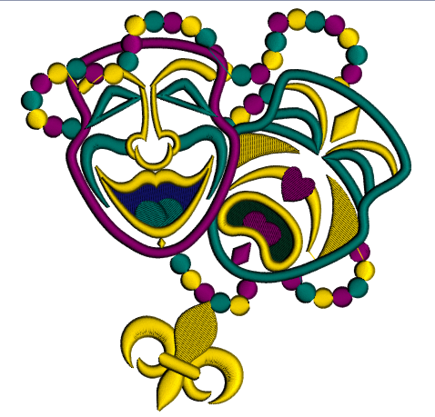 Two Masks Mardi Gras Applique Machine Embroidery Digitized Design Pattern
