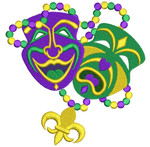 Two Masks Mardi Gras Filled Machine Embroidery Digitized Design Pattern
