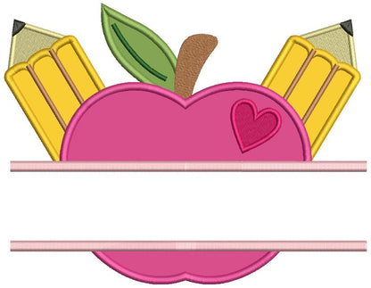Two Pencils and an Apple School Applique Machine Embroidery Digitized Design Pattern