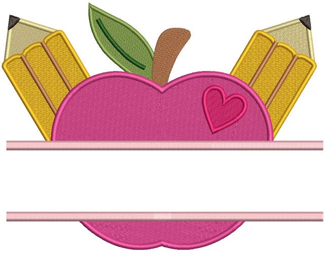 Two Pencils and an Apple School Filled Machine Embroidery Digitized Design Pattern