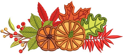 Two Pumpkins Floral Cornucopia Thanksgiving Applique Machine Embroidery Design Digitized Pattern
