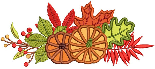 Two Pumpkins Floral Cornucopia Thanksgiving Applique Machine Embroidery Design Digitized Pattern
