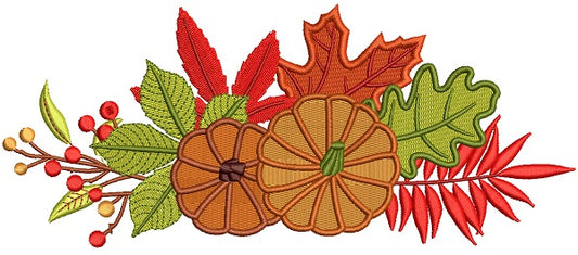 Two Pumpkins Floral Cornucopia Thanksgiving Filled Machine Embroidery Design Digitized Pattern