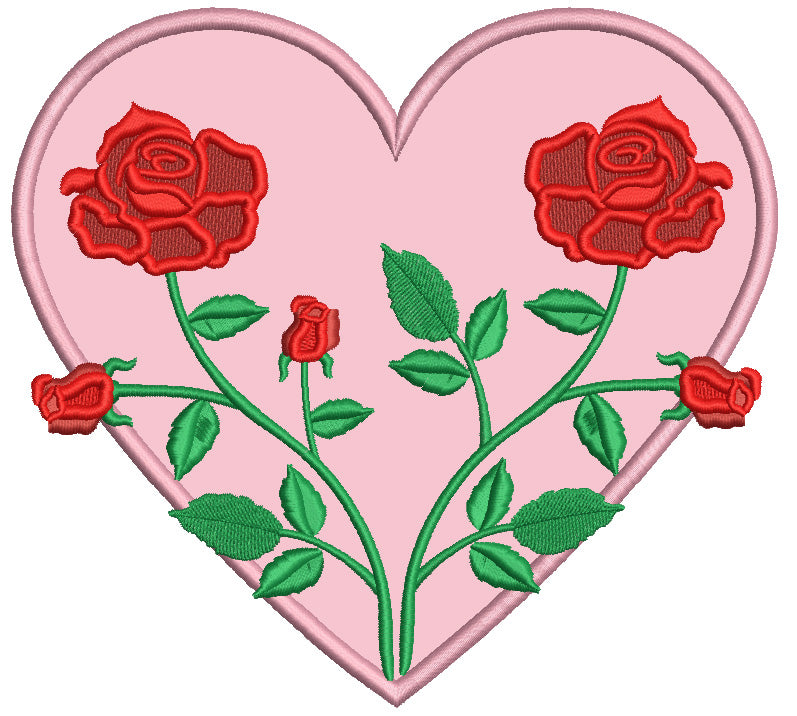 Two Roses Inside a Heart Valentine's Day Applique Machine Embroidery Design Digitized Pattern