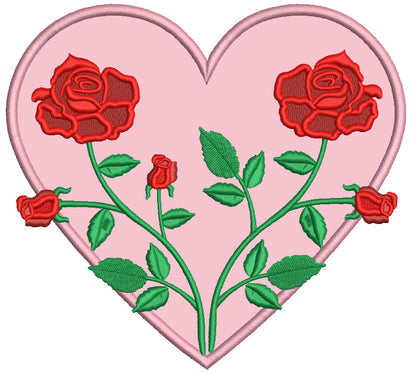 Two Roses Inside a Heart Valentine's Day Applique Machine Embroidery Design Digitized Pattern