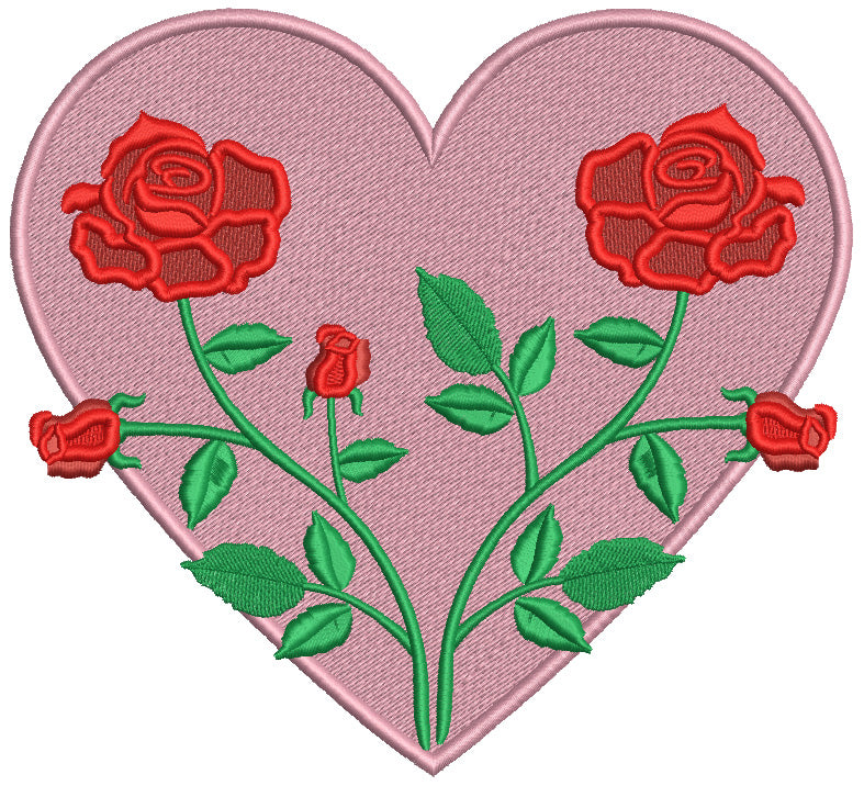 Two Roses Inside a Heart Valentine's Day Filled Machine Embroidery Design Digitized Pattern