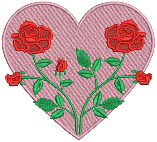 Two Roses Inside a Heart Valentine's Day Filled Machine Embroidery Design Digitized Pattern