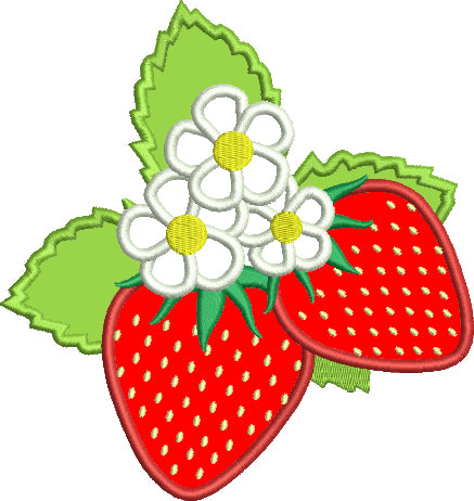Two Strawberries Applique Machine Embroidery Digitized Design Pattern