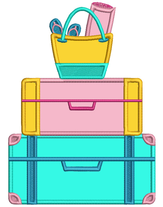 Two Suitcases And Beach Bag Summer Applique Machine Embroidery Design Digitized Pattern