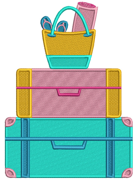 Two Suitcases And Beach Bag Summer Filled Machine Embroidery Design Digitized Pattern