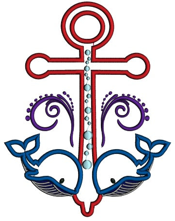 Two Whales and boat Anchor Applique Machine Embroidery Digitized Design Pattern