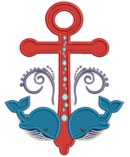 Two Whales and boat Anchor Applique Machine Embroidery Digitized Design Pattern