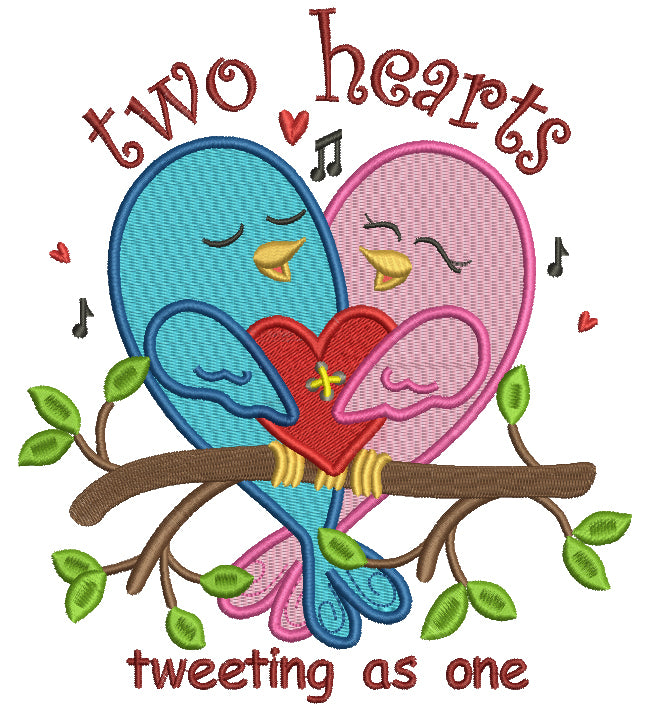 Two Hearts Tweeting As One Without Bee Filled Machine Embroidery Design Digitized Pattern