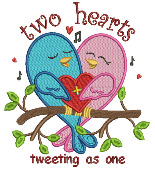 Two Hearts Tweeting As One Without Bee Filled Machine Embroidery Design Digitized Pattern