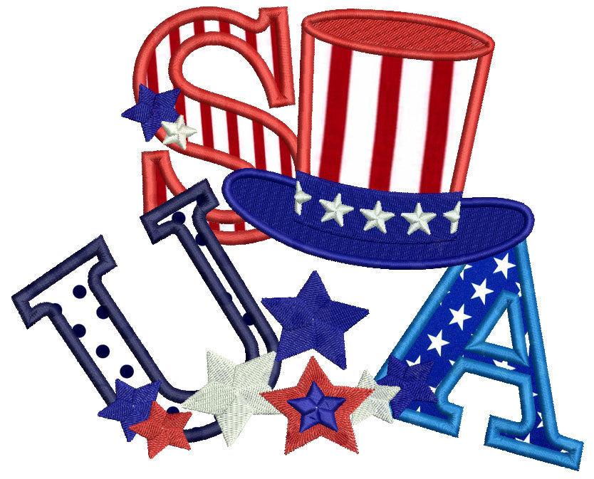 USA Hat Stars and Stripes Applique Machine Embroidery Design Digitized Pattern