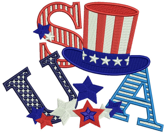 USA Hat Stars and Stripes Filled Machine Embroidery Design Digitized Pattern