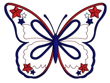 USA Patriotic 4th of July (Independence Day) Butterfly Applique Machine Embroidery Digitized Design Pattern -Instant Download- 4x4,5x7,6x10