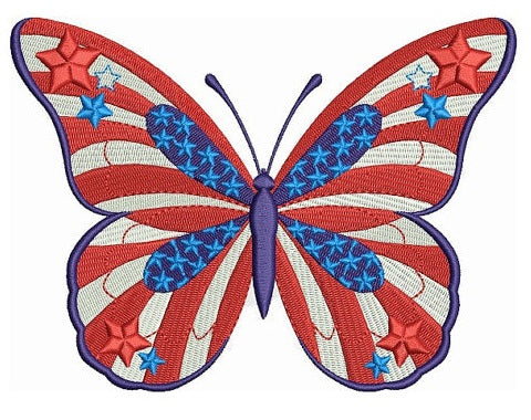 USA Patriotic Butterfly Filled Machine Embroidery Digitized Design Pattern - Instant Download - 4x4 , 5x7, and 6x10 hoops