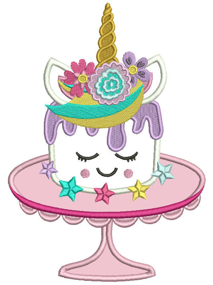 Unicorn Cake On The Table Applique Machine Embroidery Design Digitized Pattern
